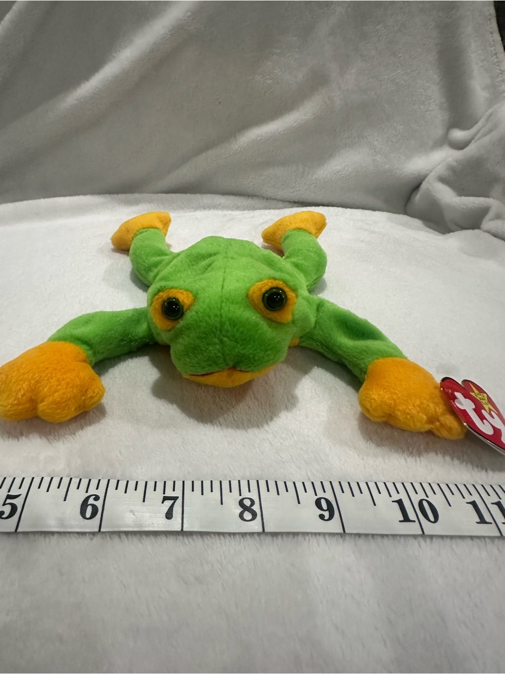 Ty Smoochy Plush Frog Toy - Bright Green and Yellow